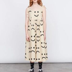 Lazy Oaf Cream and Black Smiley Midi Dress